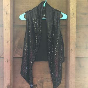 Black Sequin Open Dressy Vest Size S
